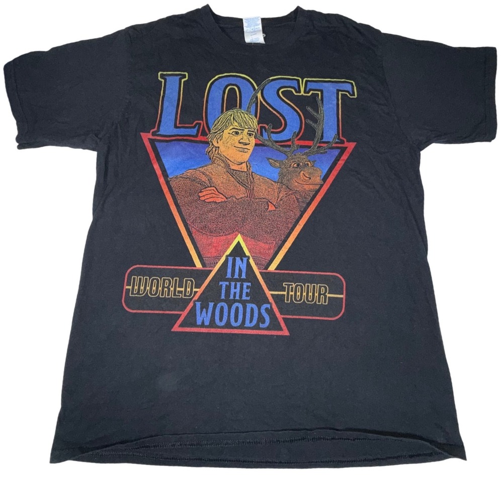 Disney Frozen 2 Kristoff Lost in the Woods World Tour T-Shirt Large Black Cotton